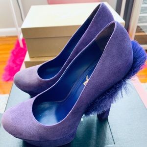 Yves Saint Laurent Palais Suede Fur-Trim Pumps